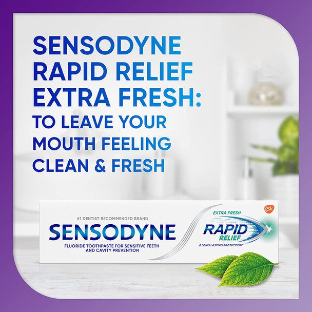 Sensodyne Rapid Relief Sensitive Fluoride Toothpaste, Basic, Extra Fresh, 3.4 Ounce (Pack of 3), 10.2 Ounce