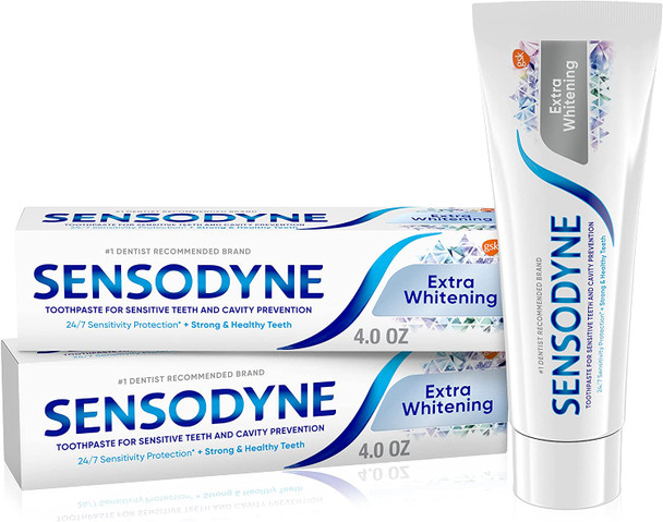Sensodyne Extra Whitening Toothpaste for Sensitive Teeth, Cavity Prevention and Sensitive Teeth Whitening - 4 Ounces (Pack of 2)