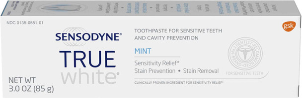 Sensodyne True White Fluoride Toothpaste For Sensitive Teeth Mint Flavor - 3 oz, Pack of 6