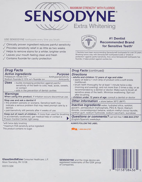 Sensodyne Extra Whitening Fluoride Toothpaste for Sensitive Teeth, 4 ct, 26 Oz
