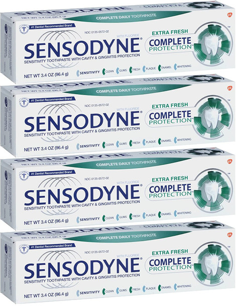 Sensodyne Complete Protection Sensitivity Toothpaste, Extra Fresh, 3.4 Oz (Pack of 4)
