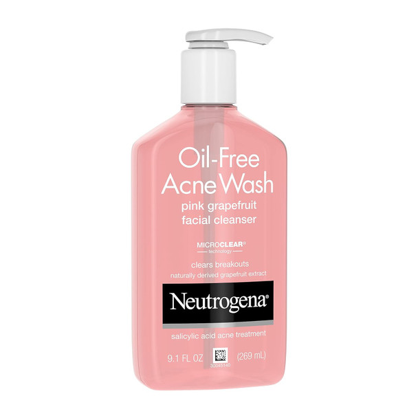 Neutrogena Oil-Free Salicylic Acid Pink Grapefruit Pore Cleansing Acne Wash And Facial Cleanser With Vitamin C 9.1 Oz