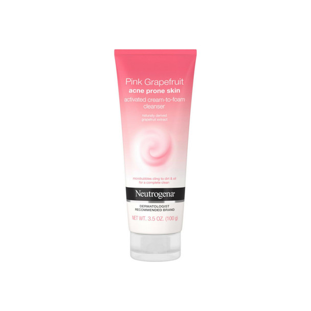 Neutrogena Pink Grapefruit Activated Cream-To-Foam Cleanser  Acne Prone Skin Grapefruit Extract, Acne Face Wash, 3.5 Oz