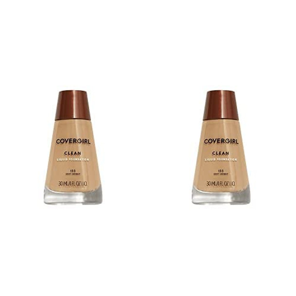 COVERGIRL Clean Makeup Foundation Soft Honey 155, 1 Fl Oz (Pack of 2) (packaging may vary)