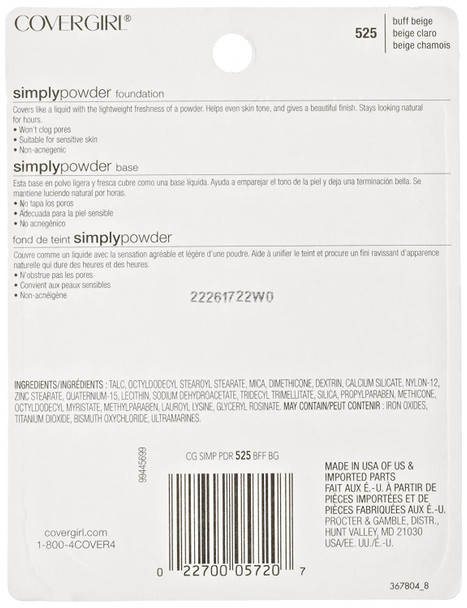 CoverGirl Simply Powder Foundation Buff Beige(W) 525, 0.41-Ounce Compact (Pack of 2)