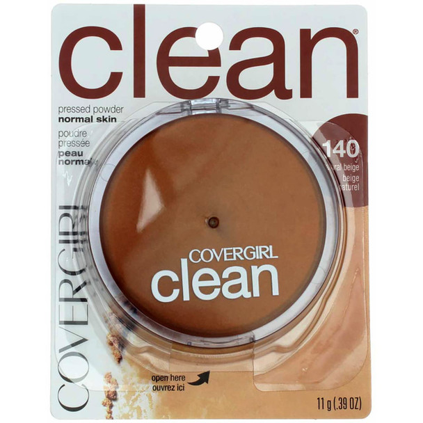 CoverGirl Clean Pressed Powder Compact, Natural Beige [140], 0.39 oz (Pack of 3)