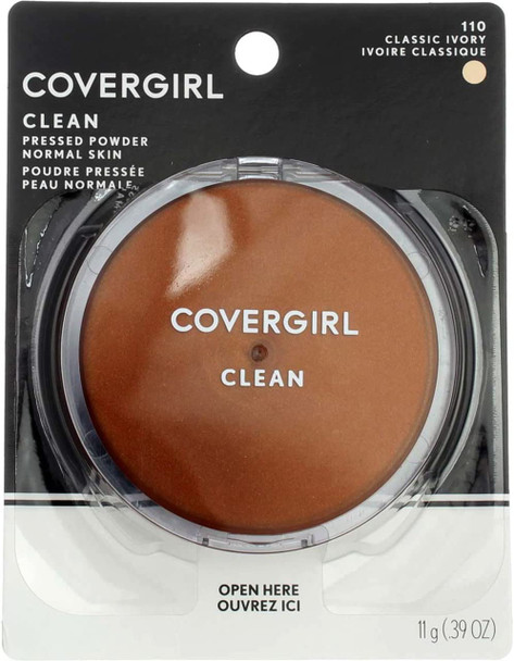 CoverGirl Clean Pressed Powder Compact, Classic Ivory 110 - Pack of 2