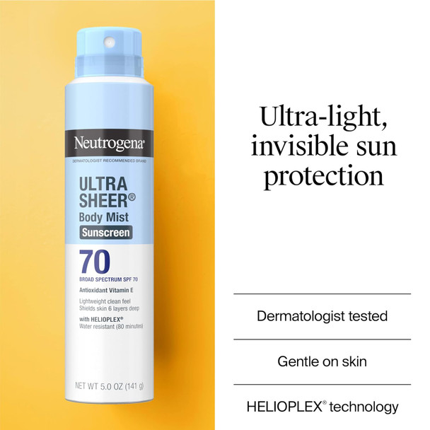 Neutrogena Ultra Sheer Body Mist Full Reach Sunscreen Spray Broad Spectrum SPF 70 5 oz