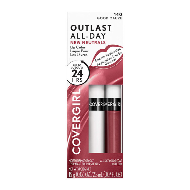 Covergirl Outlast All-Day Lip Color with Moisturizing Topcoat, New Neutrals Shade Collection, Good Mauve, Pack of 1
