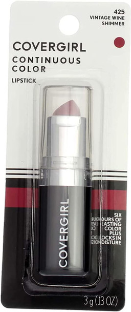 CoverGirl Continuous Color Lipstick, Vintage Wine [425], 0.13 oz (Pack of 4)