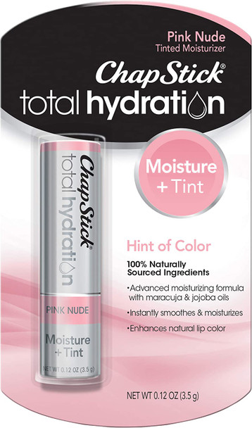 ChapStick Total Hydration Moisture + Tint Pink Nude Tinted Lip Balm Tube, Tinted Moisturizer - 0.12 Oz