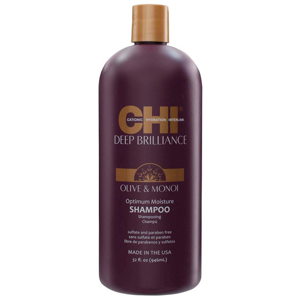CHI Deep Brilliance Olive & Monoi Optimum Moisture Shampoo & Conditioner with 2 Pumps 32oz Bundle