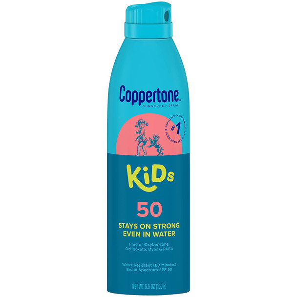 Coppertone Kids Sunscreen Spray SPF 50, Water Resistant Sunscreen for Kids, #1 Pediatrician Recommended Sunscreen Brand, Broad Spectrum Spray Sunscreen SPF 50, 5.5 Oz Spray