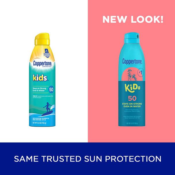 Coppertone Kids Sunscreen Spray SPF 50, Water Resistant Sunscreen for Kids, #1 Pediatrician Recommended Sunscreen Brand, Broad Spectrum Spray Sunscreen SPF 50, 5.5 Oz Spray