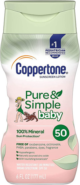 Coppertone Waterbabies - Pure & Simple Baby Mineral Based SPF 50 Lotion, 6 Oz (CT00623)