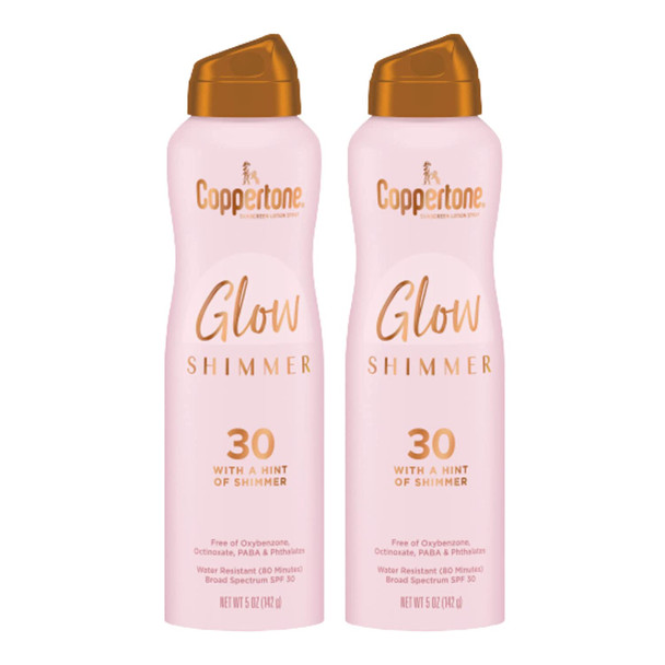 Coppertone Glow with Shimmer Sunscreen Spray SPF 30, Water Resistant Spray Sunscreen, Broad Spectrum SPF 30 Sunscreen Pack, 5 Oz Spray, Pack of 2