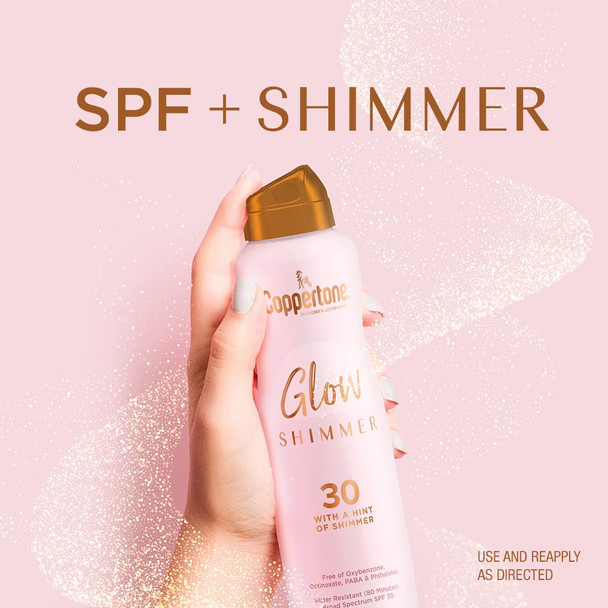 Coppertone Glow with Shimmer Sunscreen Spray SPF 30, Water Resistant Spray Sunscreen, Broad Spectrum SPF 30 Sunscreen Pack, 5 Oz Spray, Pack of 2