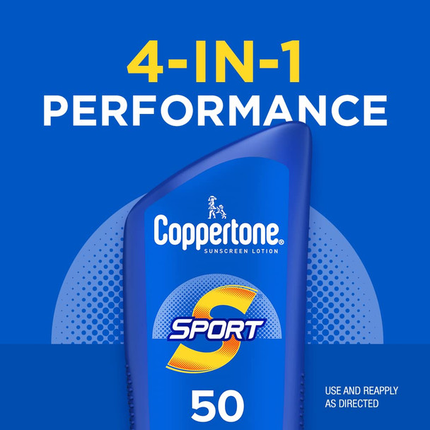 Coppertone SPORT Sunscreen Lotion SPF 50, Water Resistant Sunscreen, Broad Spectrum SPF 50 Sunscreen, 7 Fl Oz (Packaging May Vary)