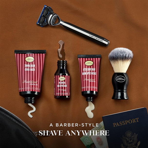 The Art of Shaving Sandalwood Travel Kit - Men's Razor with Pre-Shave Oil, Shaving Cream, Shaving Brush & After-Shave Balm