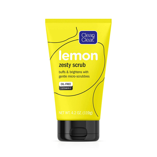 Clean & Clear Lemon Zesty Brightening Facial Scrub, Vitamin C, Lemon Extract & Gentle Micro-Scrubbies to Buff & Brighten Skin & Reduce Shine, Oil-Free Daily Face Cleansing Scrub, 4.2 Oz