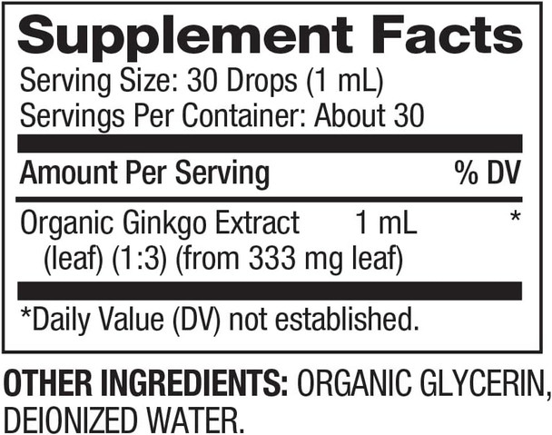 BareOrganics Ginkgo Liquid Drops, Herbal Supplement, 1 Ounce