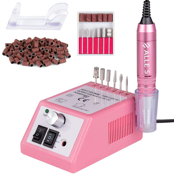 Professional Electric Nail Drill 30,000 RPM Efile Buffer Manicure Grinder Tools for Acrylic Nails with Nail Drill Bits Set and Sanding Bands (Pink)