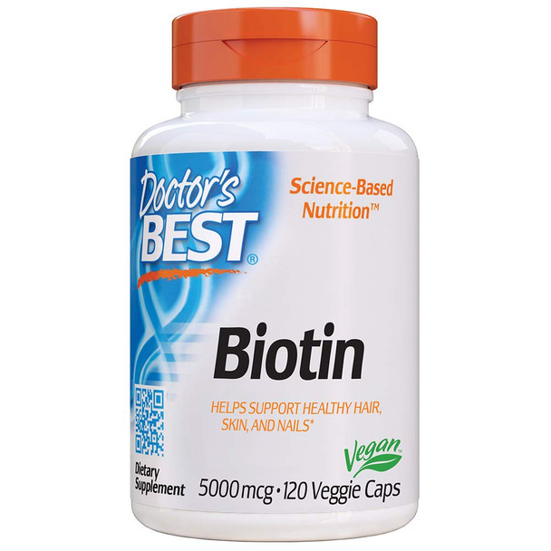 Doctor's Best Biotin 5000 Mcg Supports Hair, Skin, Nails, Boost Energy, Nervous System, Non-GMO, Vegan, Gluten Free, 120 Count