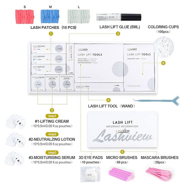 LASHVIEW Lash Lift Kit,Professional Eyelash Perm Kit,Liquid Set,Semi-Permanent,Curling Perming,Wave Lift Extension Perm Set