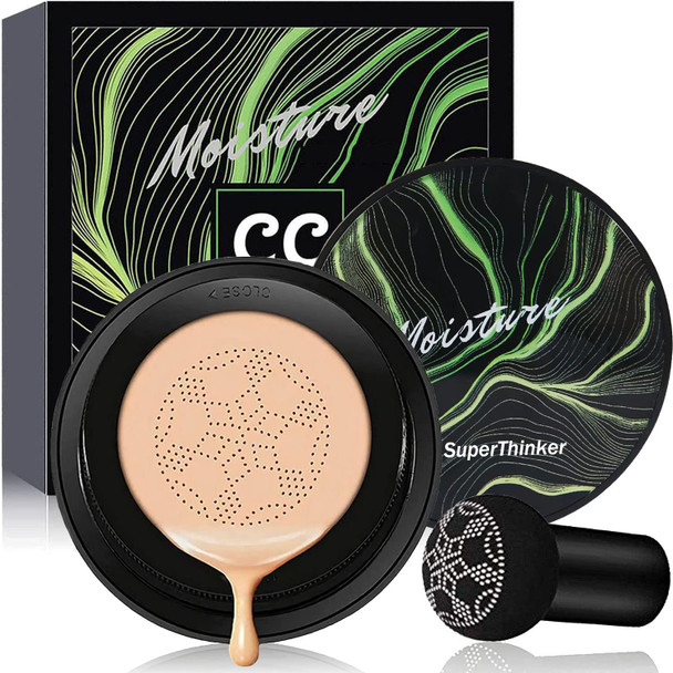 Air Cushion CC Cream Mushroom Head Foundation, SuperThinker Moisturizing BB Cream Makeup Long Lasting Matte Concealer (Natural)