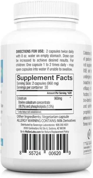 Sovereign Laboratories Colostrum-LD Capsules (60) with Liposomal Delivery Technology for High Absorption - Grade A Bovine Colostrum - with Lactoferrin to Boost Immune System - Safe for Humans & Pets