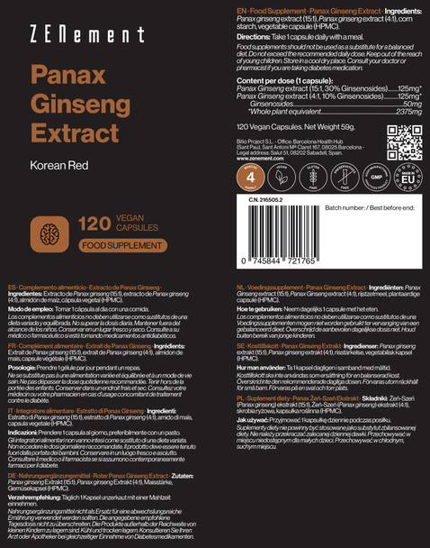 Panax Ginseng 2375mg, 50mg of Ginsenosides, 60 Capsules, Improves Concentration, Memory and Athletic Endurance | 100% Natural, Non-GMO