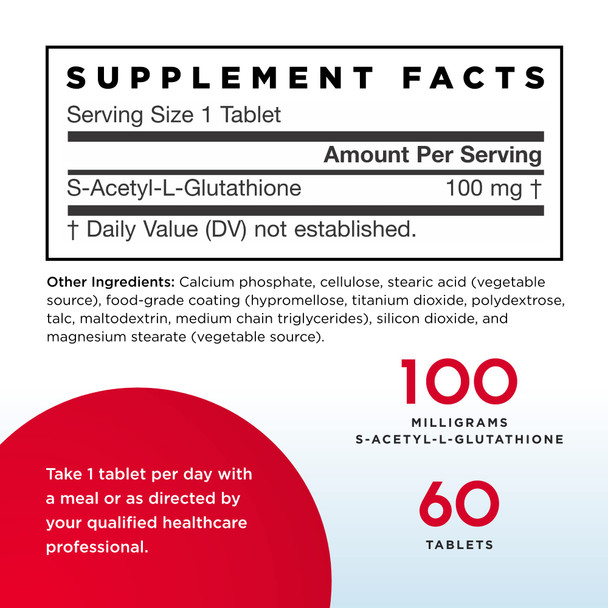 Jarrow Formulas S-Acetyl L-Glutathione, 100Mg, 60 Vegetarian Tablets, 1 Units