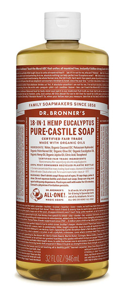 Dr Bronners Castile Eucalyptus Liquid Soap, 32 Ounce -- 3 per case.
