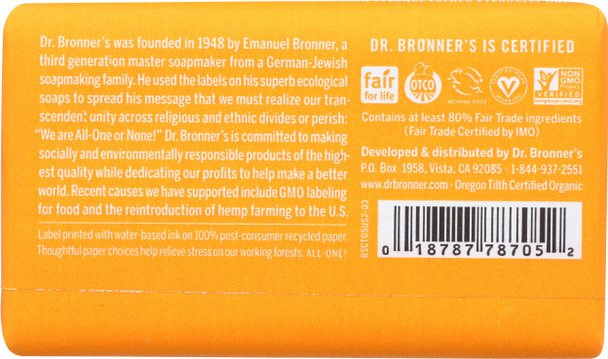 Dr. Bronner's All-One Hemp Citrus Orange Pure-Castile Bar Soap 5-ounces