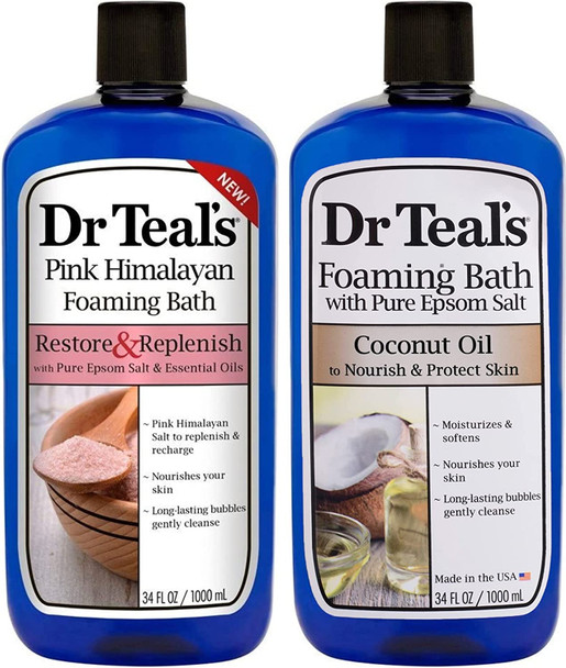 Dr Teal's Foaming Bath Combo Pack (68 fl oz Total), Restore & Replenish with Pink Himalayan Salt, and Nourish & Protect with Coconut Oil. Treat Your Skin, Your Senses, and Your Stress.