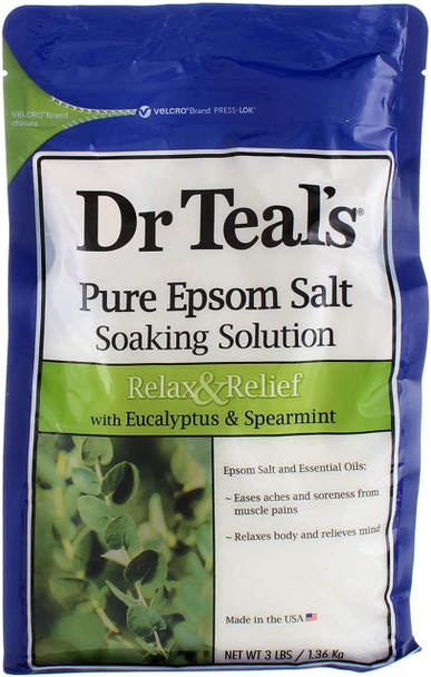 Dr. Teal's Epsom Salt Soaking Solution With Eucalyptus Spearmint, 48 Ounce, Pack of 2