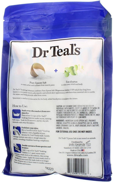 Dr. Teal's Epsom Salt Soaking Solution With Eucalyptus Spearmint, 48 Ounce, Pack of 2