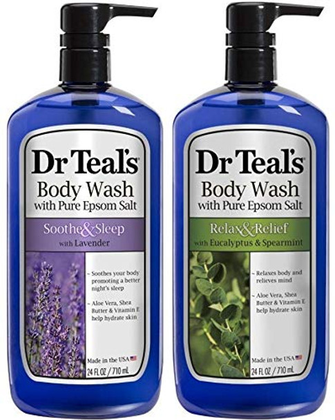 Dr Teal's Body Wash Combo Pack (48 fl oz Total), Soothe & Sleep with Lavender, and Relax & Relief with Eucalyptus & Spearmint