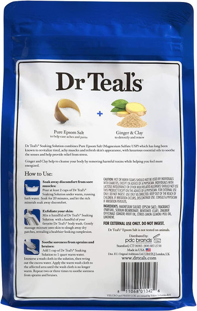 Dr. Teals Epsom Salt Soak Combo (5.5 lbs Total) - Muscle Recovery Soak with Arnica & Menthol, and Detoxify and Energize with Ginger and Clay - Treat Skin and Relieve Sore Muscles