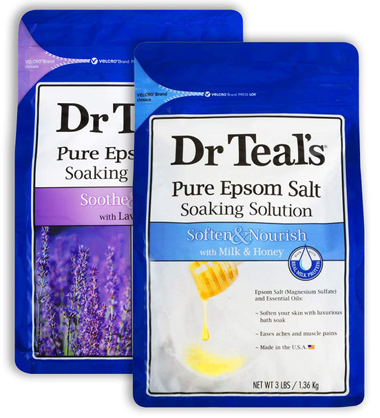 Dr Teal's Epsom Salt Bath Combo Pack (6 lbs Total), Soothe & Sleep with Lavender, and Soften & Nourish with Milk & Honey