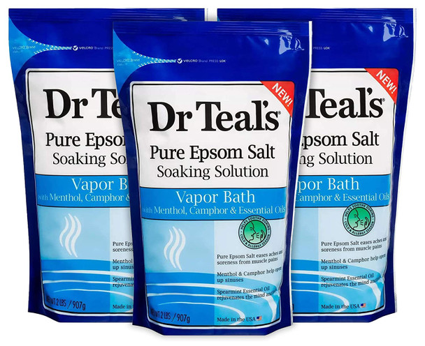 Dr Teal's Epsom Salt 3-pack (6lbs Total) Vapor Bath with Menthol, Camphor & Essential Oils