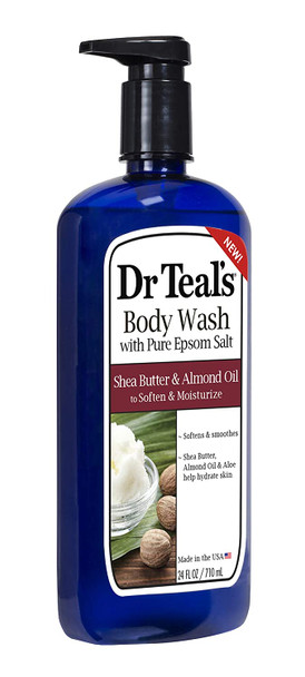 Dr Teal's Epsom Salt Bath and Shower Body Wash with Pump - Shea Butter and Almond Oil - Pack of 4, 24 Oz Each - Soften and Moisturize Your Skin, Relieve Stress and Sore Muscles Dr Teal's Epsom Salt Bath and Shower Body Wash with Pump - Shea Butter and Almond Oil - Pack of 4, 24 Oz Each - Soften and Moisturize Your Skin, Relieve Stress and Sore Muscles