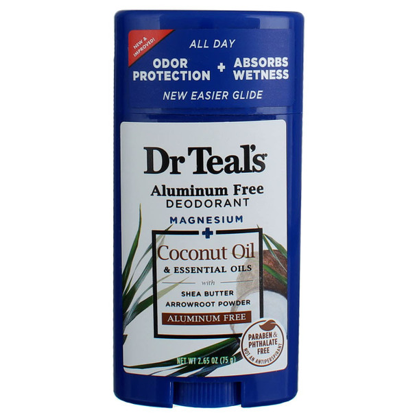 Dr Teal's Aluminum Free Deodorant - Coconut Oil - Paraben & Phthalate Free - 2.65 oz Pack of 2