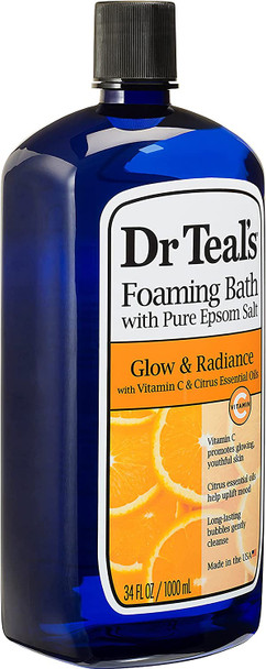 Dr Teal's Foaming Bath Combo Pack (68 fl oz Total), Hemp Seed Oil with Essential Oil Blend, and Glow & Radiance with Vitamin C & Citrus Essential Oils. Treat Your Skin, Your Senses, and Your Stress.