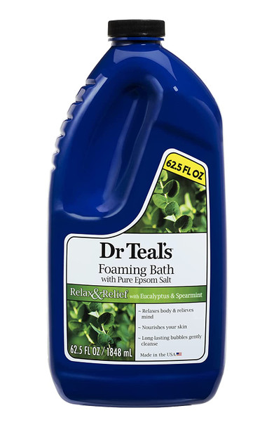 Dr Teal's Foaming Bath with Pure Epsom Salt, Relax & Relief with Eucalyptus & Spearmint, 62.5 fl oz