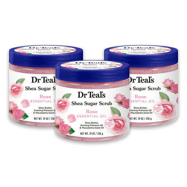 Dr Teal's Shea Sugar Body Scrub, Rose with Essential Oil, 19 oz (Pack of 3)