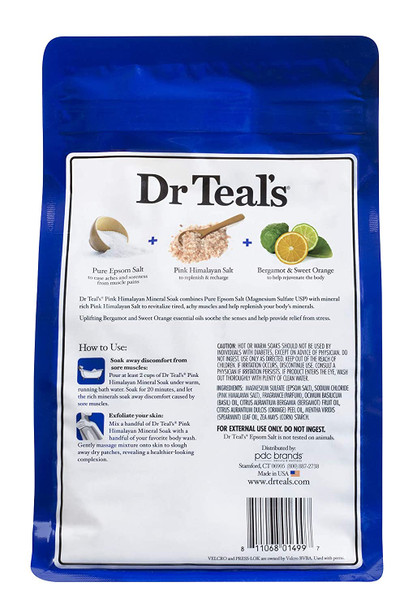 Dr Teal's Restore & Replenish Pure Epsom Salt & Essential Oils Pink Himalayan Mineral Soak 48 Oz Dr. Teal's (Pack of 2)