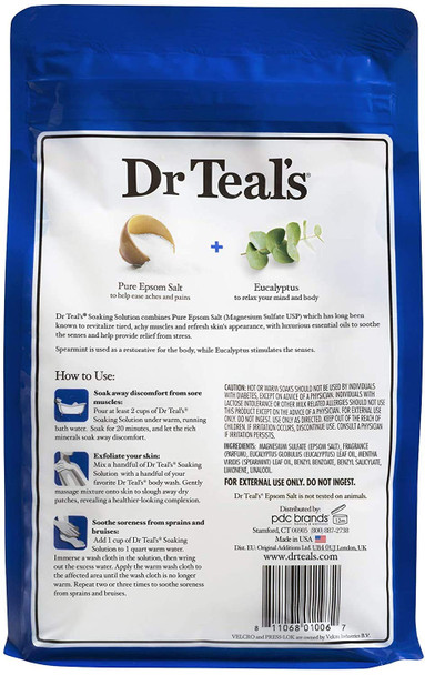 Dr Teal's Epsom Salt Bath Soaking Solution, Eucalyptus and Lavender, 2 Count, 3lb Bags - 6lbs Total