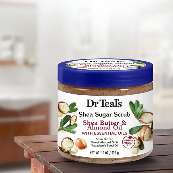 Dr Teal's Shea Sugar Body Scrub, Shea Butter with Almond Oil & Essential Oils, 19 oz (Pack of 3)