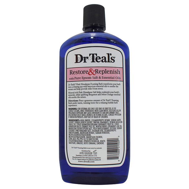 Dr Teal's Restore & Replenish Pure Epsom Salt & Essential Oils Pink Himalayan Foaming Bath 34 oz